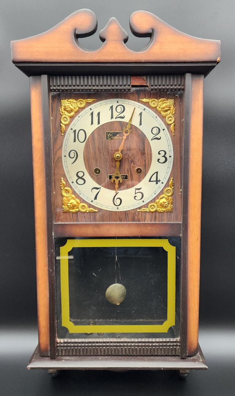 Vintage Centurion 35‑Day Regulator Clock* Korea Wood Case Brass Pendulum Key